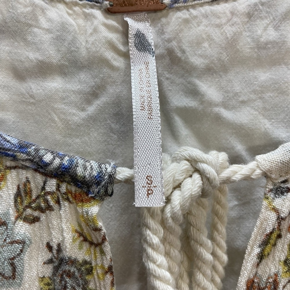 Free People Floral Lucky Loosey Dress Women's Small Long Sleeve Boho Ivory Lined - Picture 4 of 10